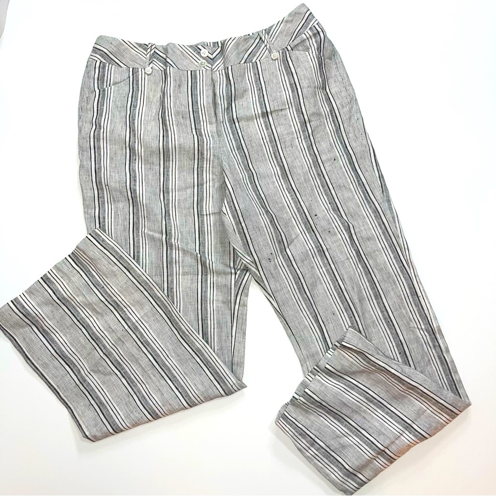 Madison Studio pinstripe casual lightweight 100% linen pants unique chic beachy